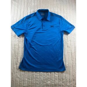 New Under Armour Mens HeatGear Polo Shirt Medium Blue‎ Athletic Golf Loose Fit